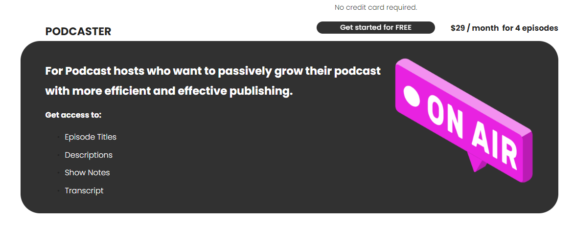 Capsho Pricing for podcasters