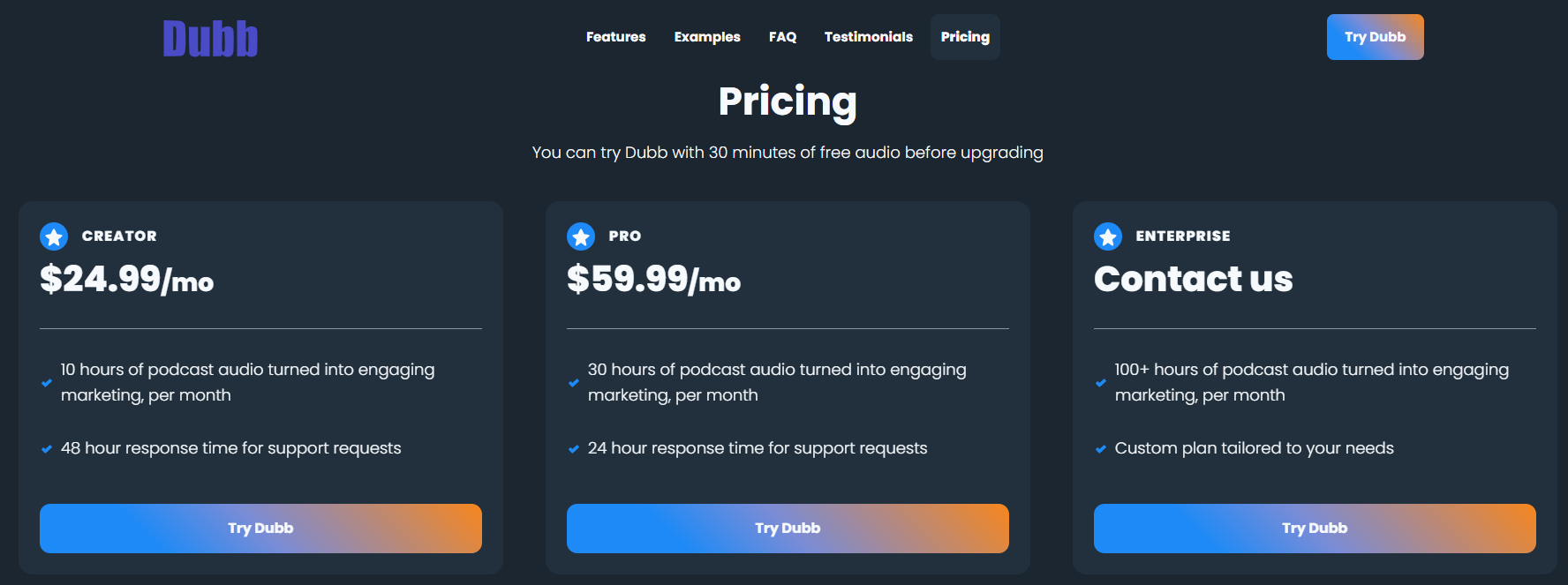 Dubb Pricing